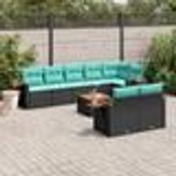 vidaXL Salon de jardin 9 pcs avec coussins noir résine tressée