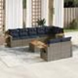 vidaXL Salon de jardin 9 pcs avec coussins gris résine tressée