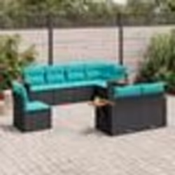 vidaXL Salon de jardin 8 pcs avec coussins noir résine tressée