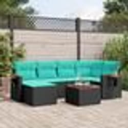 vidaXL Salon de jardin 7 pcs avec coussins noir résine tressée