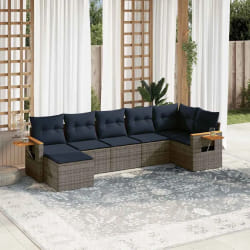 vidaXL Salon de jardin 7 pcs avec coussins gris résine tressée