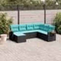 vidaXL Salon de jardin 7 pcs avec coussins noir résine tressée