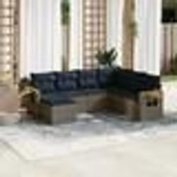 vidaXL Salon de jardin 7 pcs avec coussins gris résine tressée