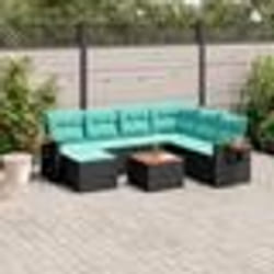 vidaXL Salon de jardin 8 pcs avec coussins noir résine tressée