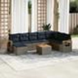vidaXL Salon de jardin 9 pcs avec coussins gris résine tressée
