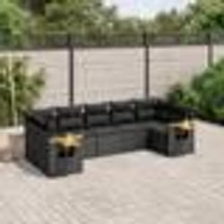 vidaXL Salon de jardin 7 pcs avec coussins noir résine tressée