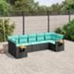 vidaXL Salon de jardin 7 pcs avec coussins noir résine tressée
