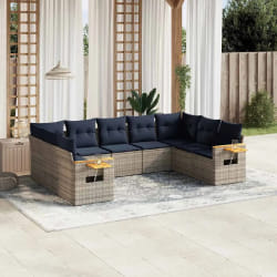 vidaXL Salon de jardin 9 pcs avec coussins gris résine tressée