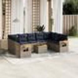vidaXL Salon de jardin 10 pcs avec coussins gris résine tressée