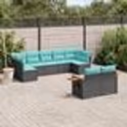 vidaXL Salon de jardin 9 pcs avec coussins noir résine tressée