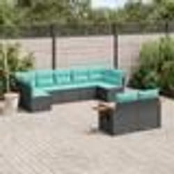 vidaXL Salon de jardin 9 pcs avec coussins noir résine tressée