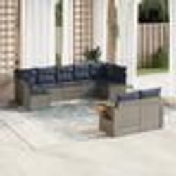 vidaXL Salon de jardin 9 pcs avec coussins gris résine tressée