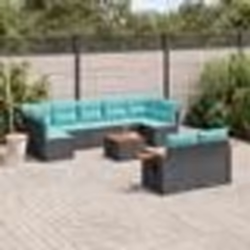 vidaXL Salon de jardin 10 pcs avec coussins noir résine tressée