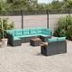 vidaXL Salon de jardin 10 pcs avec coussins noir résine tressée