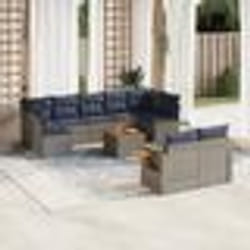 vidaXL Salon de jardin 10 pcs avec coussins gris résine tressée