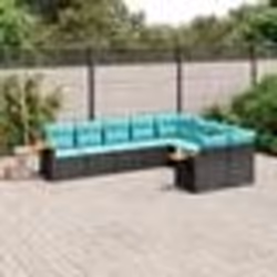 vidaXL Salon de jardin 9 pcs avec coussins noir résine tressée