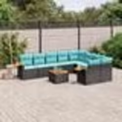 vidaXL Salon de jardin 10 pcs avec coussins noir résine tressée