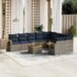 vidaXL Salon de jardin 10 pcs avec coussins gris résine tressée
