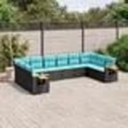 vidaXL Salon de jardin 10 pcs avec coussins noir résine tressée