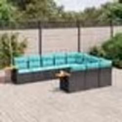 vidaXL Salon de jardin 10 pcs avec coussins noir résine tressée