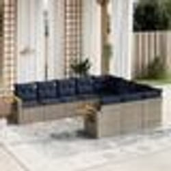 vidaXL Salon de jardin 10 pcs avec coussins gris résine tressée