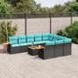 vidaXL Salon de jardin 11 pcs avec coussins noir résine tressée