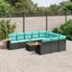 vidaXL Salon de jardin 11 pcs avec coussins noir résine tressée