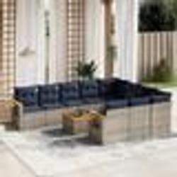 vidaXL Salon de jardin 11 pcs avec coussins gris résine tressée