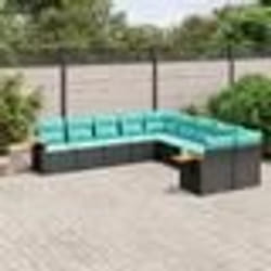 vidaXL Salon de jardin 10 pcs avec coussins noir résine tressée