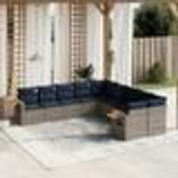vidaXL Salon de jardin 10 pcs avec coussins gris résine tressée