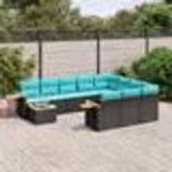 vidaXL Salon de jardin 11 pcs avec coussins noir résine tressée
