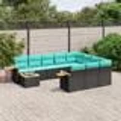 vidaXL Salon de jardin 11 pcs avec coussins noir résine tressée