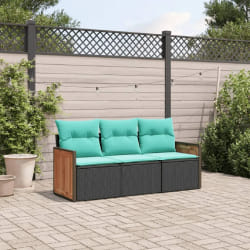 vidaXL Salon de jardin 3 pcs avec coussins noir résine tressée