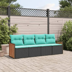vidaXL Salon de jardin 4 pcs avec coussins noir résine tressée