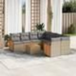 vidaXL Salon de jardin avec coussins 9 pcs beige résine tressée