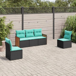 vidaXL Salon de jardin 5 pcs avec coussins noir résine tressée