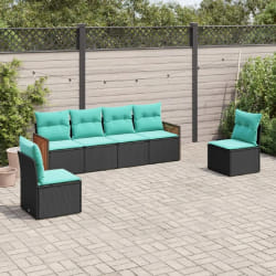 vidaXL Salon de jardin 6 pcs avec coussins noir résine tressée