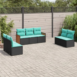 vidaXL Salon de jardin 7 pcs avec coussins noir résine tressée