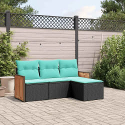 vidaXL Salon de jardin 4 pcs avec coussins noir résine tressée