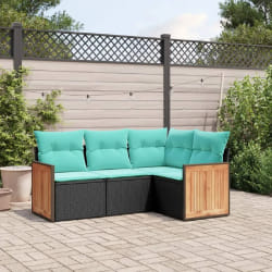 vidaXL Salon de jardin 4 pcs avec coussins noir résine tressée