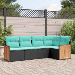 vidaXL Salon de jardin 5 pcs avec coussins noir résine tressée