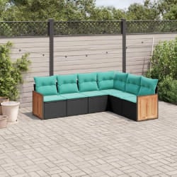 vidaXL Salon de jardin 6 pcs avec coussins noir résine tressée