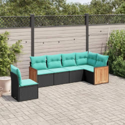 vidaXL Salon de jardin 6 pcs avec coussins noir résine tressée