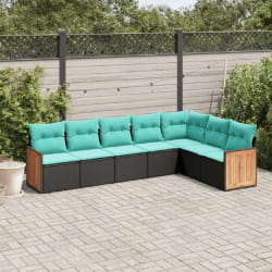 vidaXL Salon de jardin 7 pcs avec coussins noir résine tressée