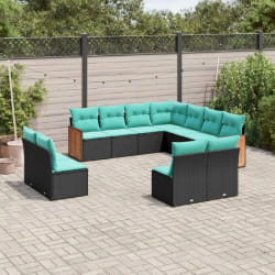 vidaXL Salon de jardin 11 pcs avec coussins noir résine tressée