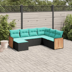 vidaXL Salon de jardin 7 pcs avec coussins noir résine tressée