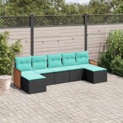 vidaXL Salon de jardin 7 pcs avec coussins noir résine tressée