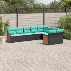 vidaXL Salon de jardin 9 pcs avec coussins noir résine tressée