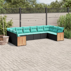 vidaXL Salon de jardin 10 pcs avec coussins noir résine tressée