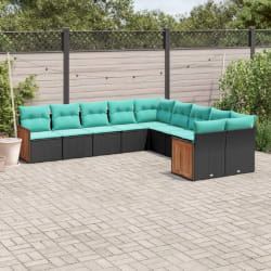 vidaXL Salon de jardin 10 pcs avec coussins noir résine tressée